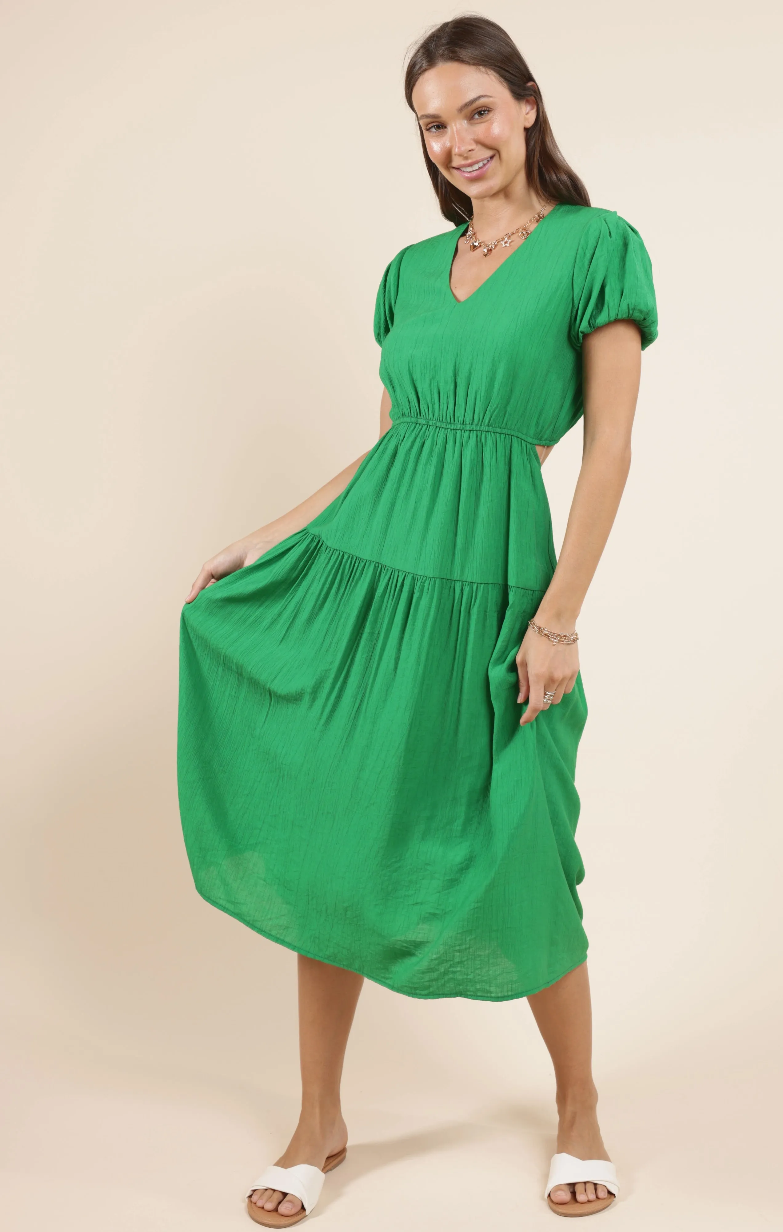 Socialize Back Cut Out Midi Dress, Kelly Green | Sadie & Sage sold by North & Main Clothing Company product image thumbnail 2