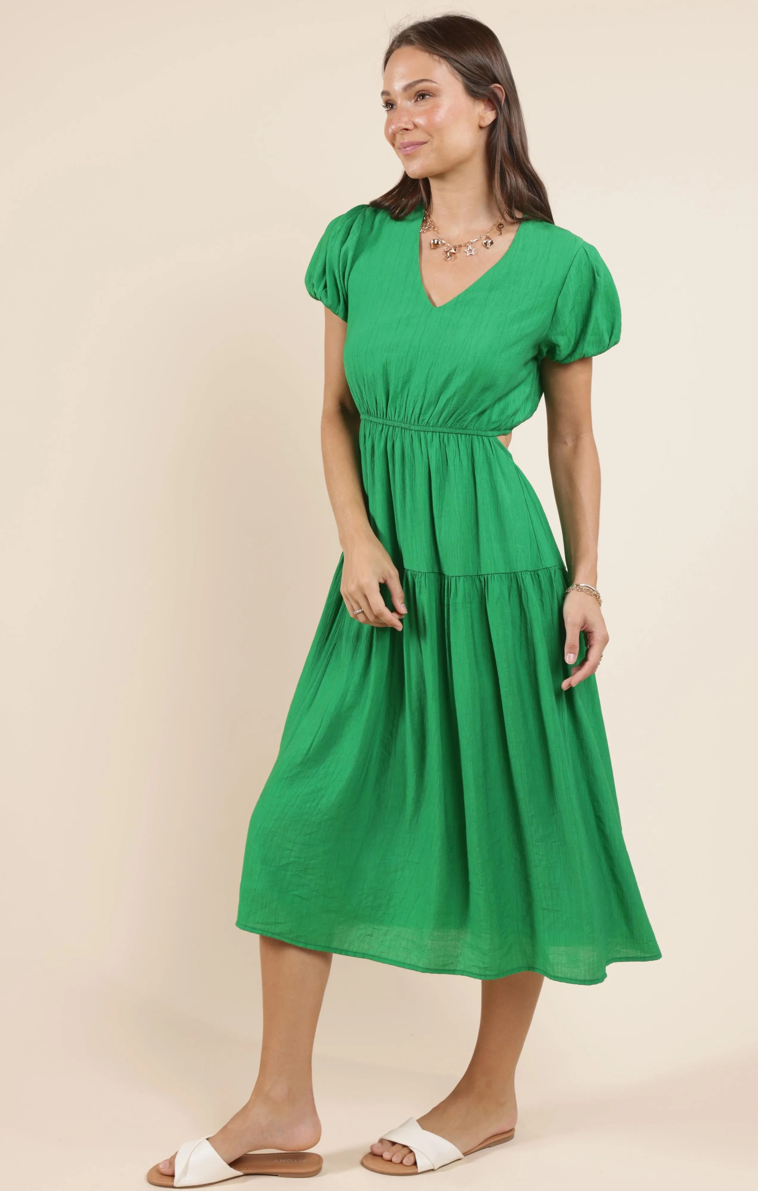Socialize Back Cut Out Midi Dress, Kelly Green | Sadie & Sage sold by North & Main Clothing Company