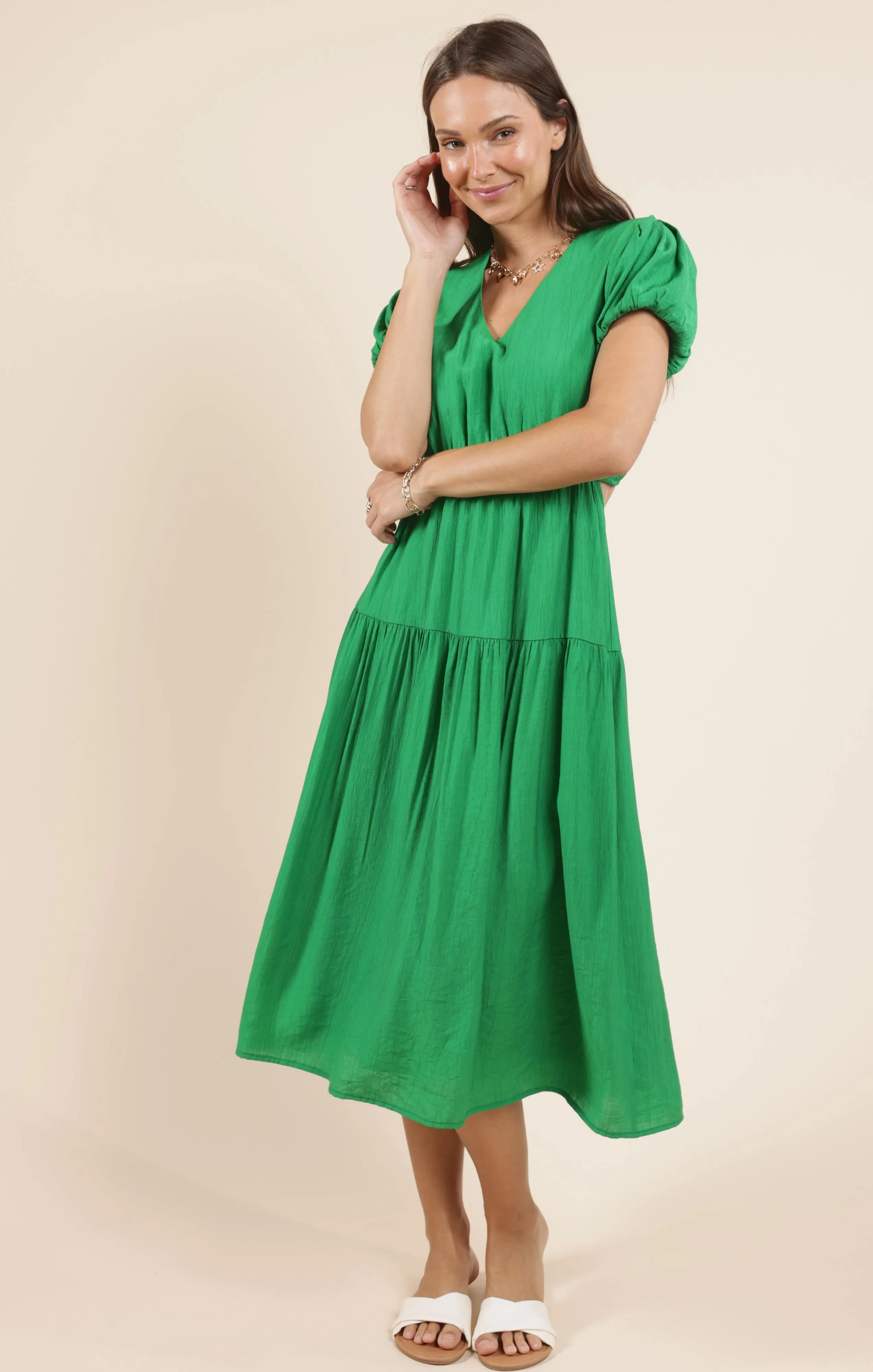 Socialize Back Cut Out Midi Dress, Kelly Green | Sadie & Sage sold by North & Main Clothing Company product image thumbnail 3
