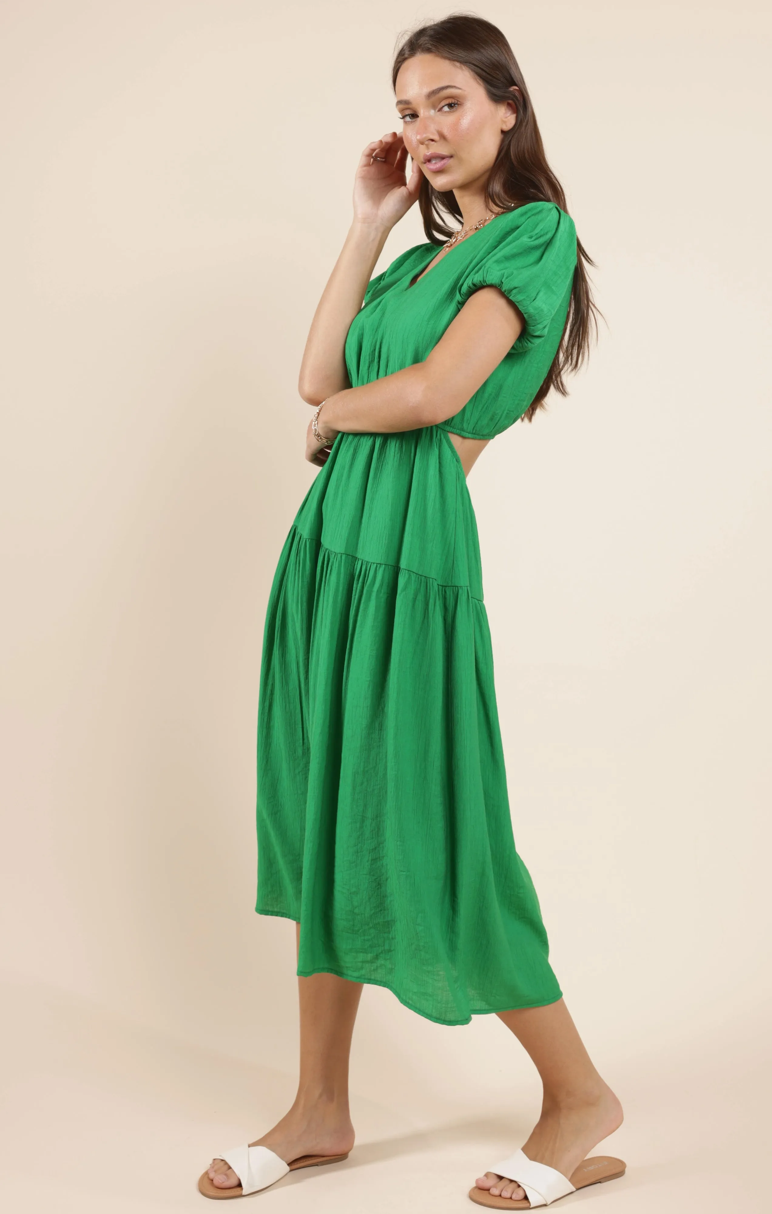 Socialize Back Cut Out Midi Dress, Kelly Green | Sadie & Sage sold by North & Main Clothing Company product image thumbnail 5