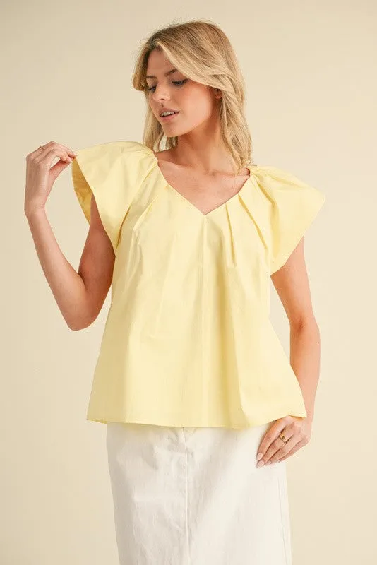 Sara Ruffle Sleeve Poplin Top, Butter sold by North & Main Clothing Company