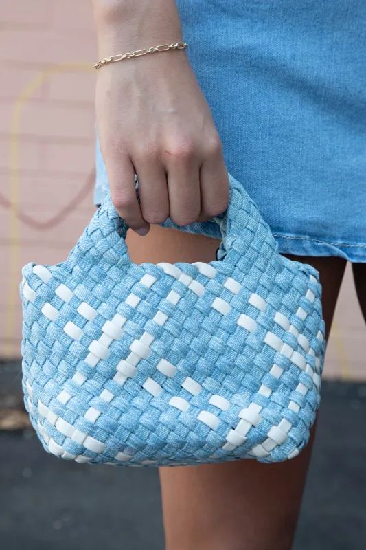 Serena Braided Clutch, Denim White sold by North & Main Clothing Company