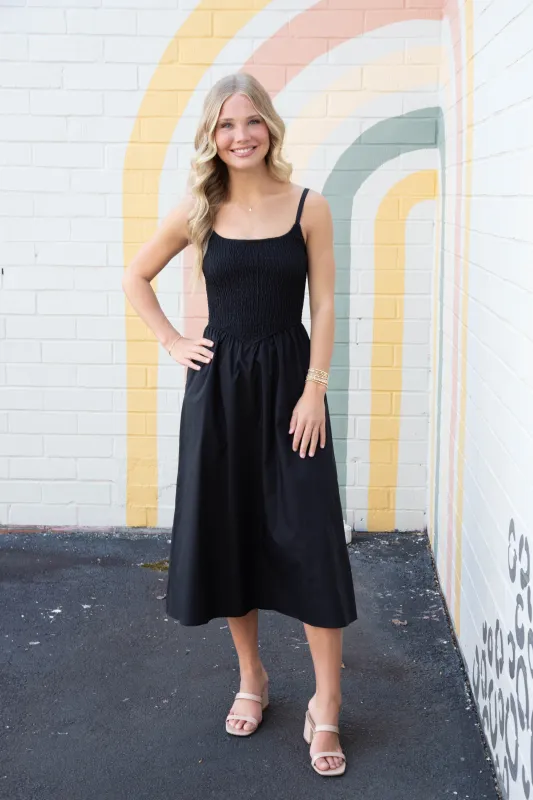 Codie Smocked Bodice Dress, Black | Steve Madden sold by North & Main Clothing Company