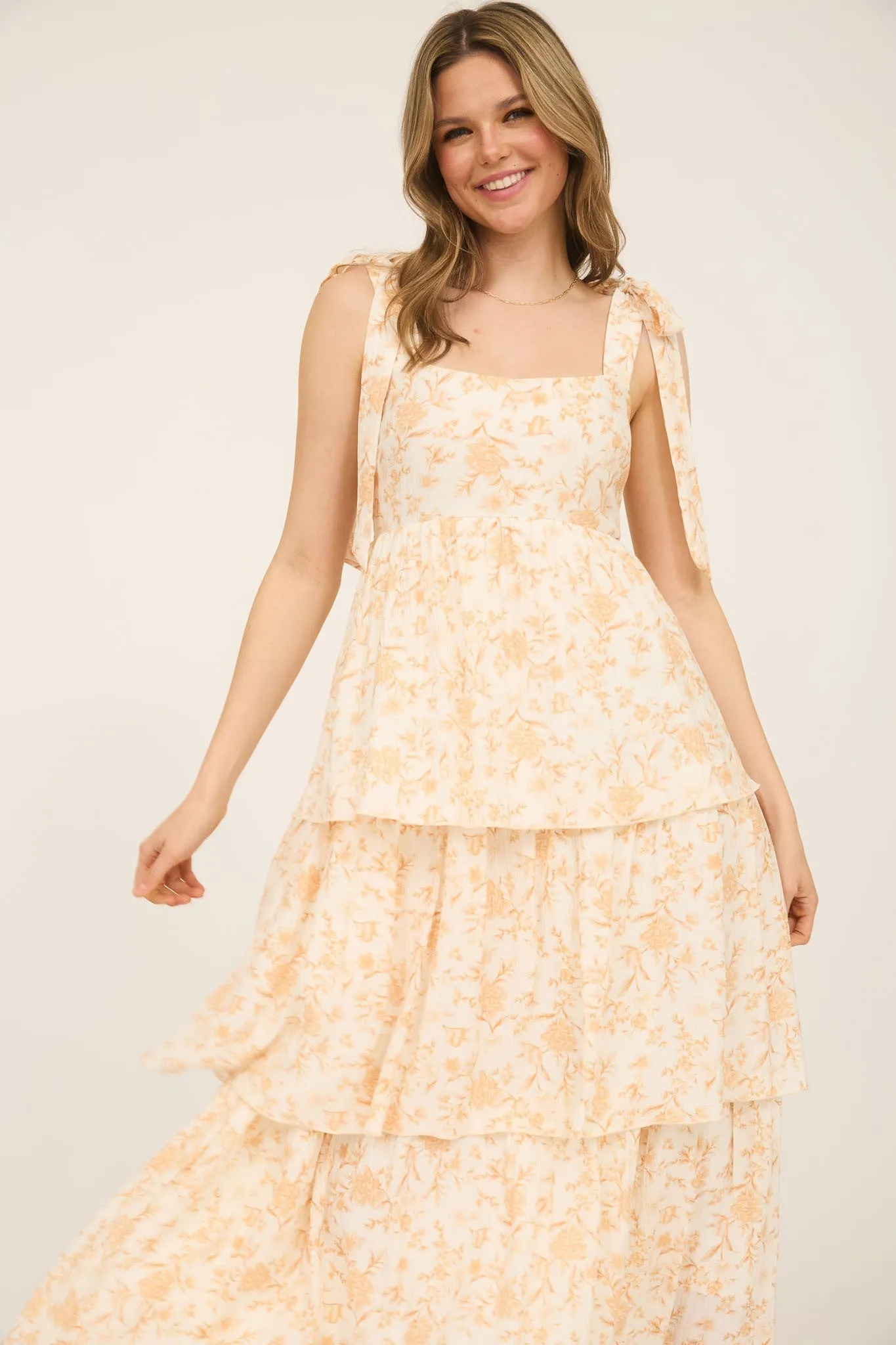 Flora Tie Strap Ruffled Midi Dress, Apricot Multi sold by North & Main Clothing Company product image thumbnail 2