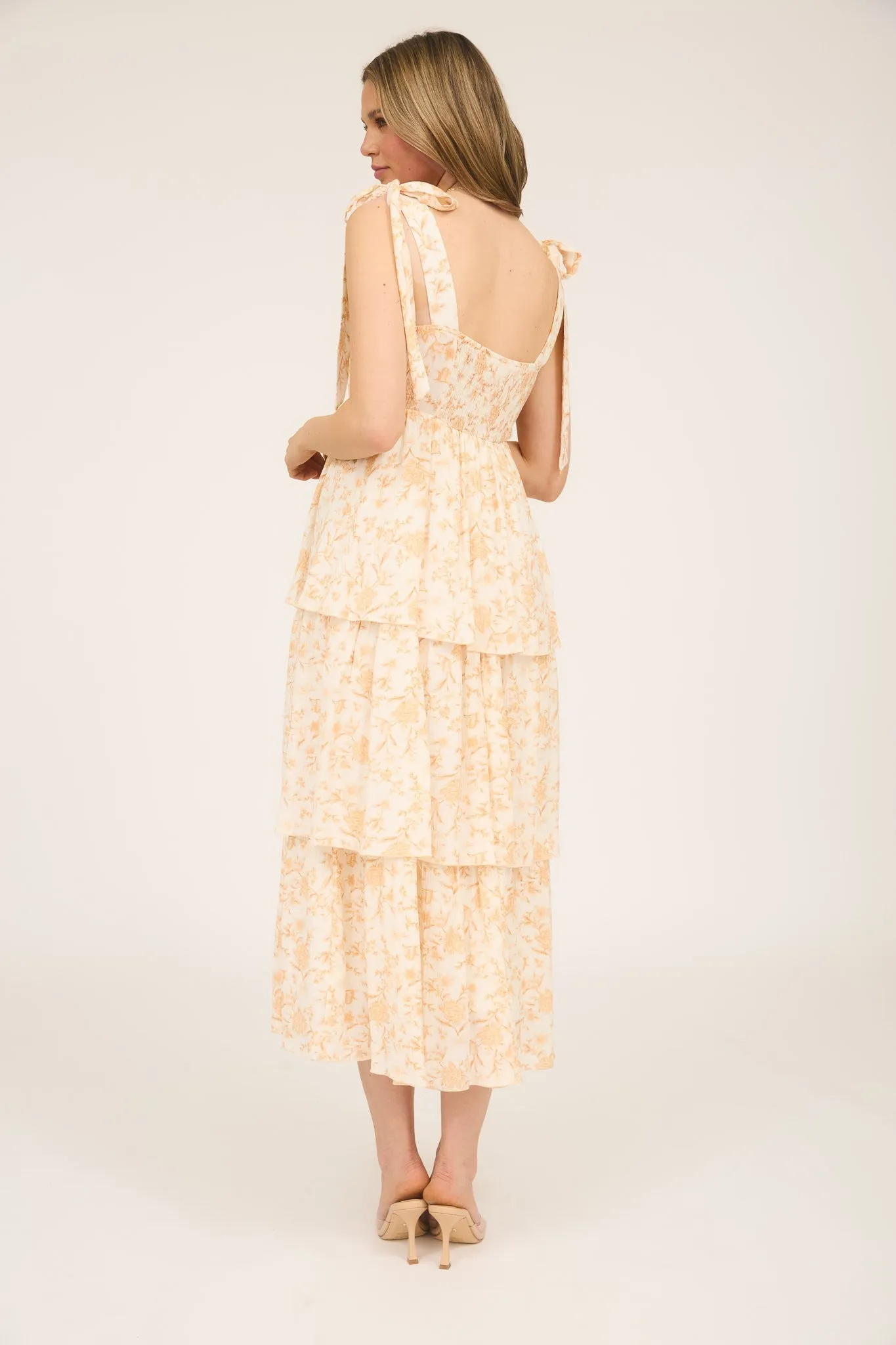 Flora Tie Strap Ruffled Midi Dress, Apricot Multi sold by North & Main Clothing Company product image thumbnail 5