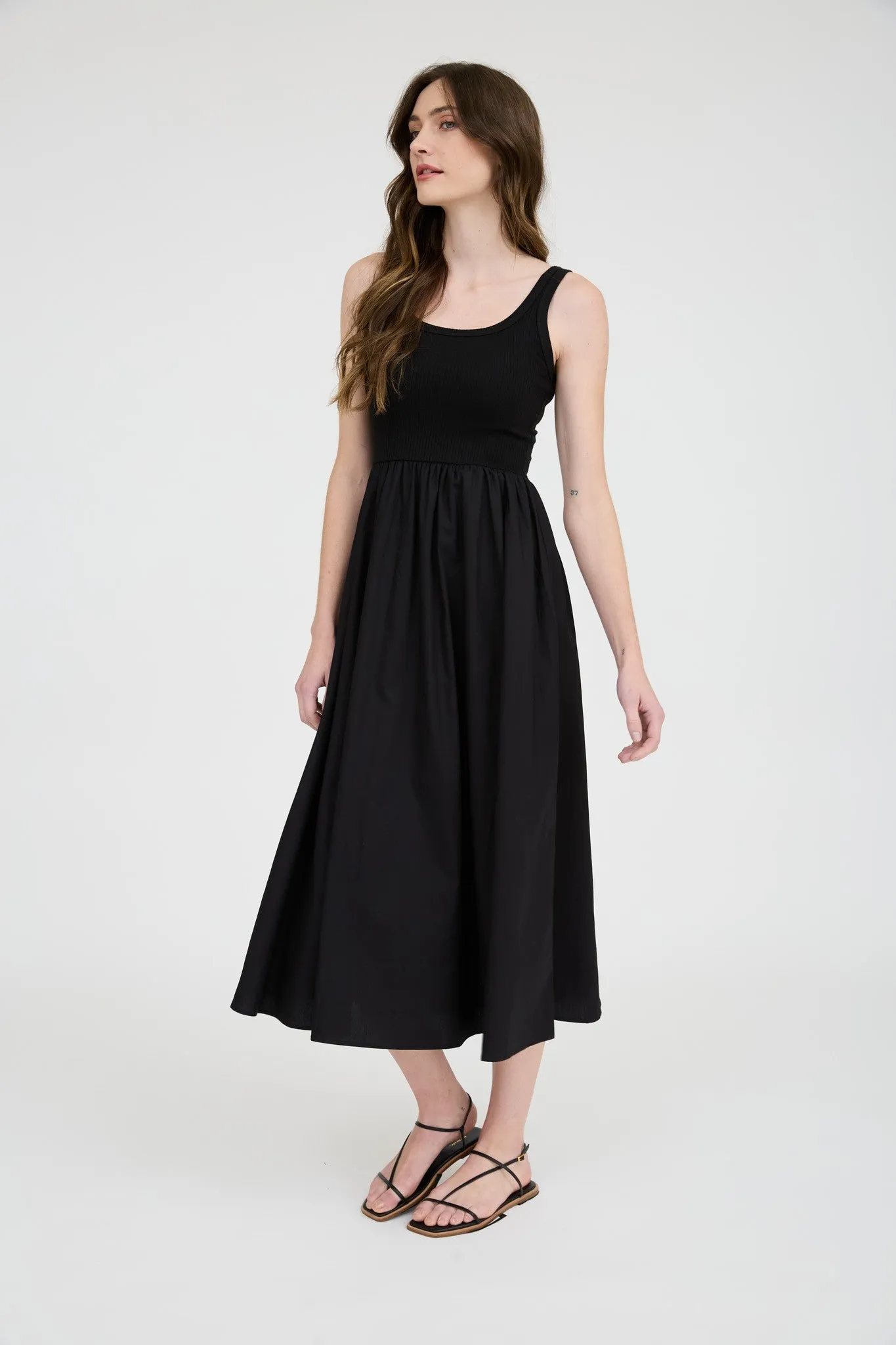 Rhea Mixed Media Midi Dress, Black sold by North & Main Clothing Company product image thumbnail 2
