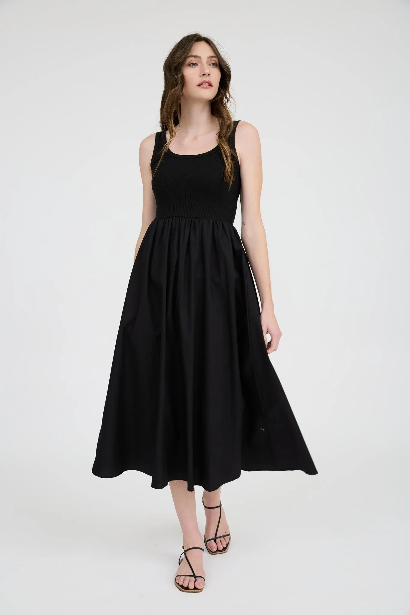 Rhea Mixed Media Midi Dress, Black sold by North & Main Clothing Company product image thumbnail 3