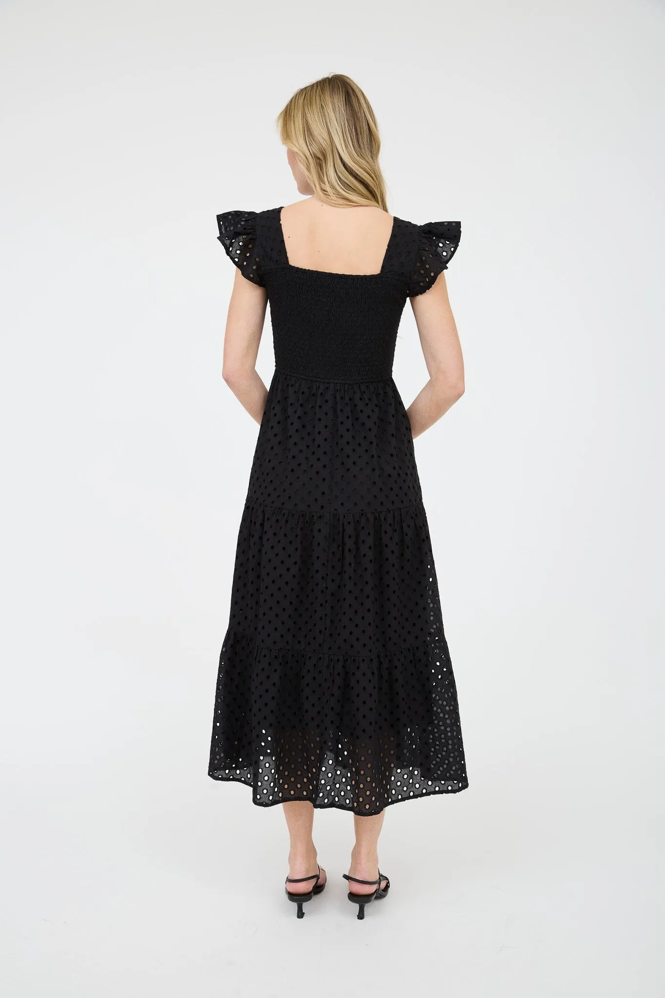 Emmy Eyelet Tiered Midi Dress, Black sold by North & Main Clothing Company product image thumbnail 4