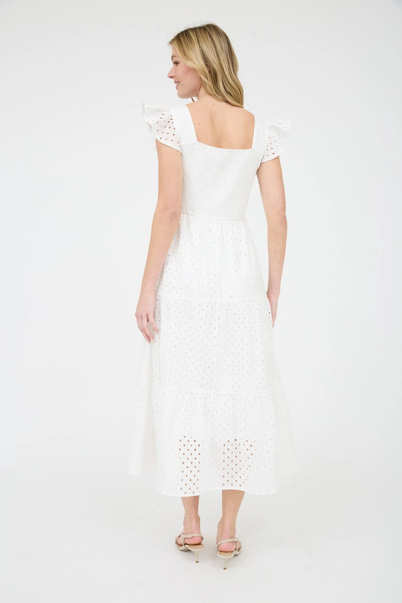 Emmy Eyelet Tiered Midi Dress, White sold by North & Main Clothing Company product image thumbnail 4
