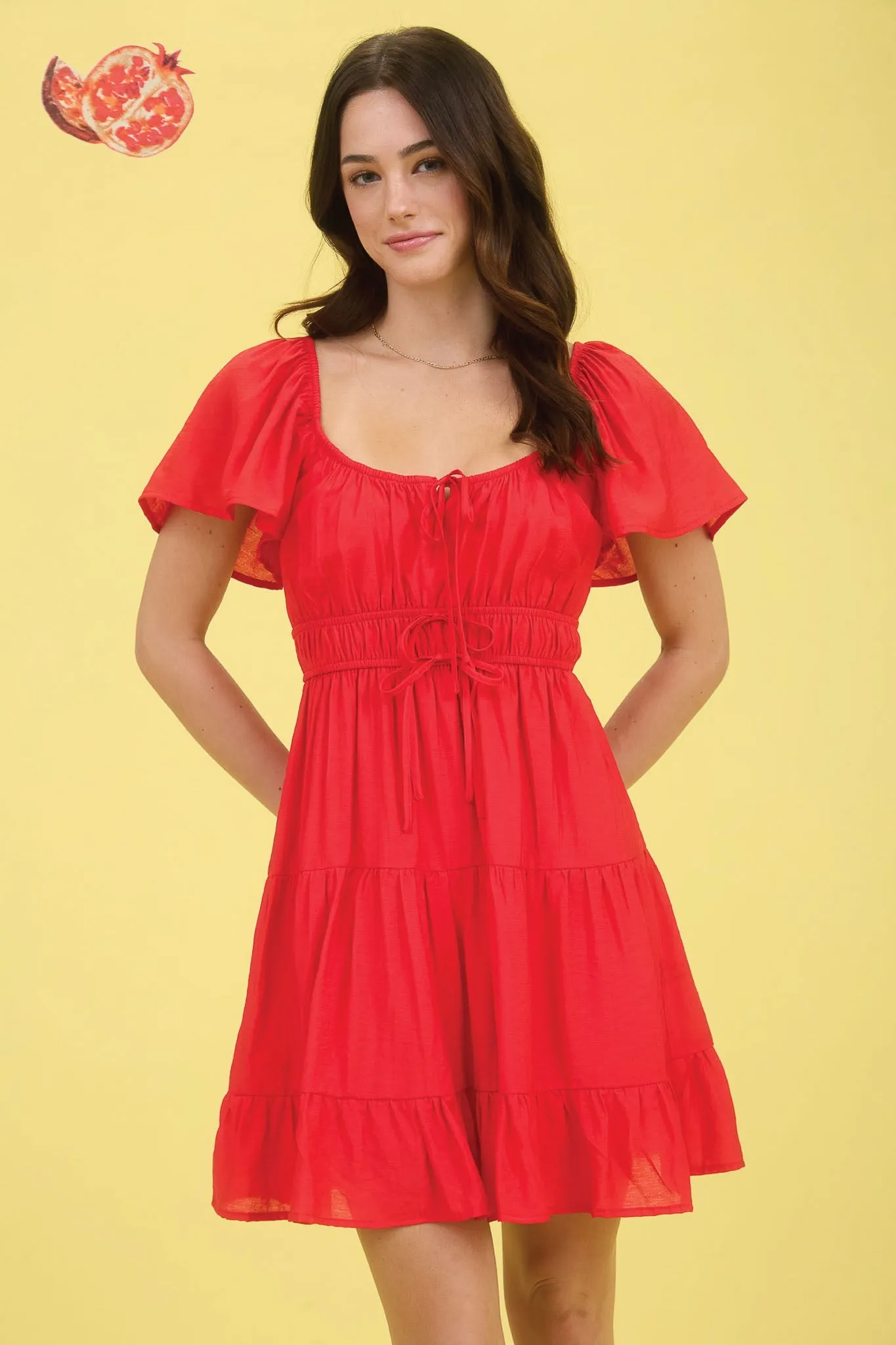 Edith Front Tie Tiered Mini Dress, Red sold by North & Main Clothing Company