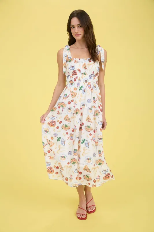 Allie Tea Time Tie Strap Midi Dress, Off White Multi sold by North & Main Clothing Company