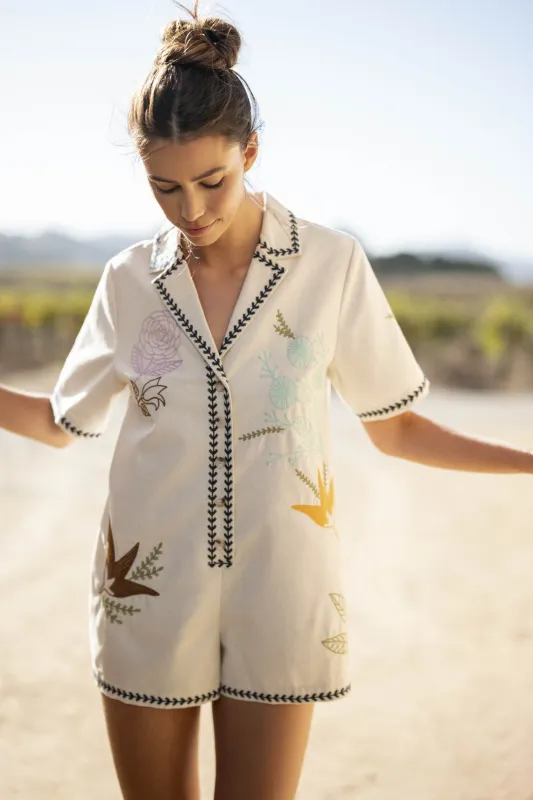 Camryn Embroidered Romper, Oatmeal sold by North & Main Clothing Company