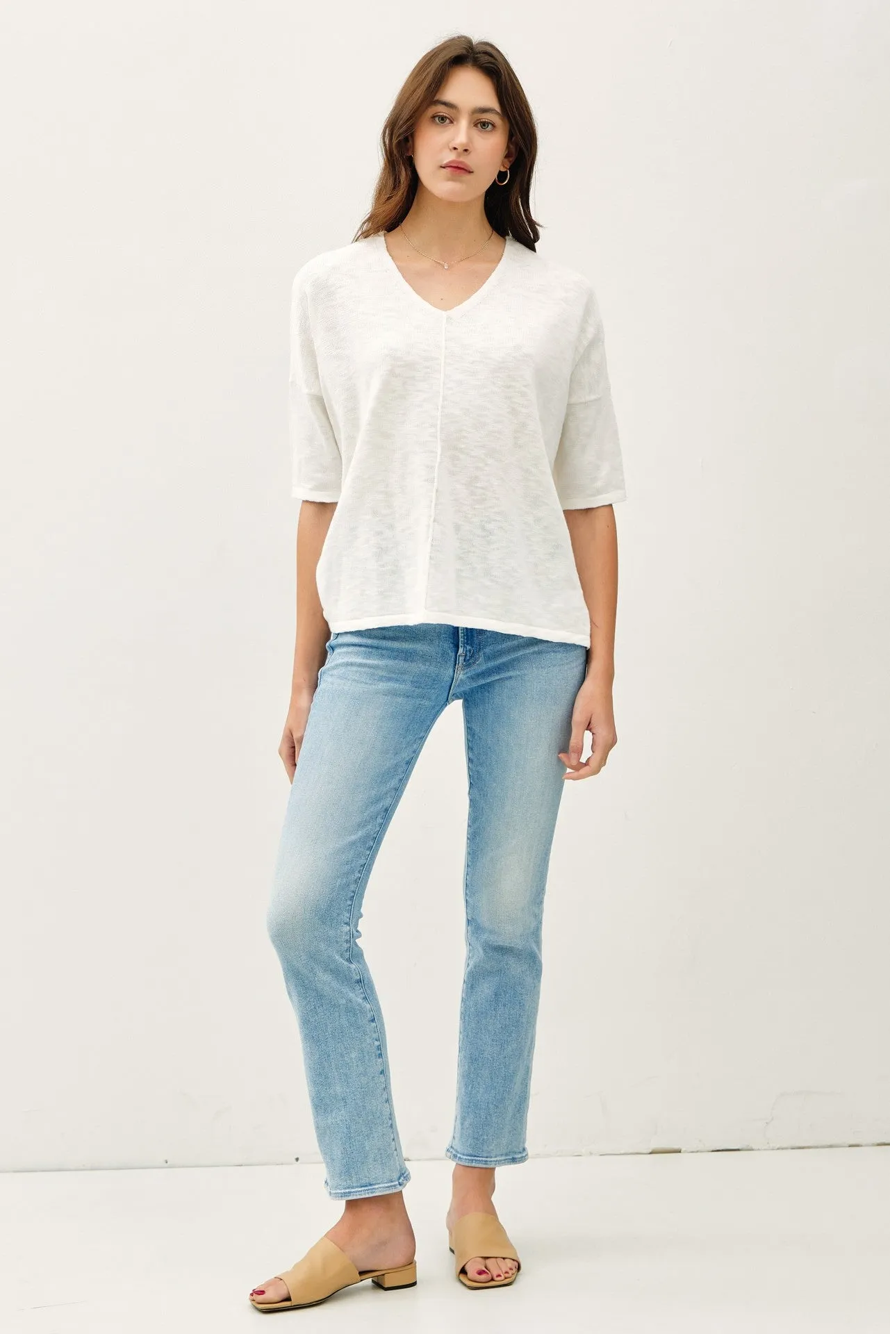 Lyra Cotton Slub V-Neck Tee, Off White sold by North & Main Clothing Company product image thumbnail 2