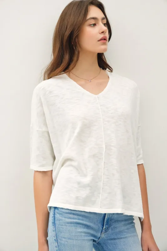 Lyra Cotton Slub V-Neck Tee, Off White sold by North & Main Clothing Company