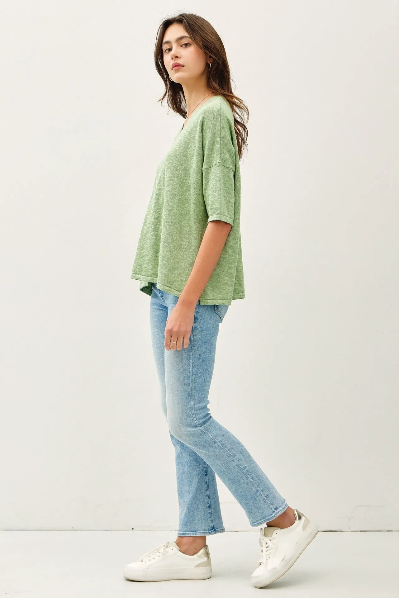 Lyra Cotton Slub V-Neck Tee, Apple Mint sold by North & Main Clothing Company product image thumbnail 3