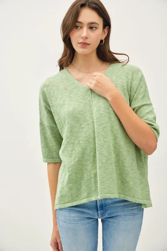 Lyra Cotton Slub V-Neck Tee, Apple Mint sold by North & Main Clothing Company