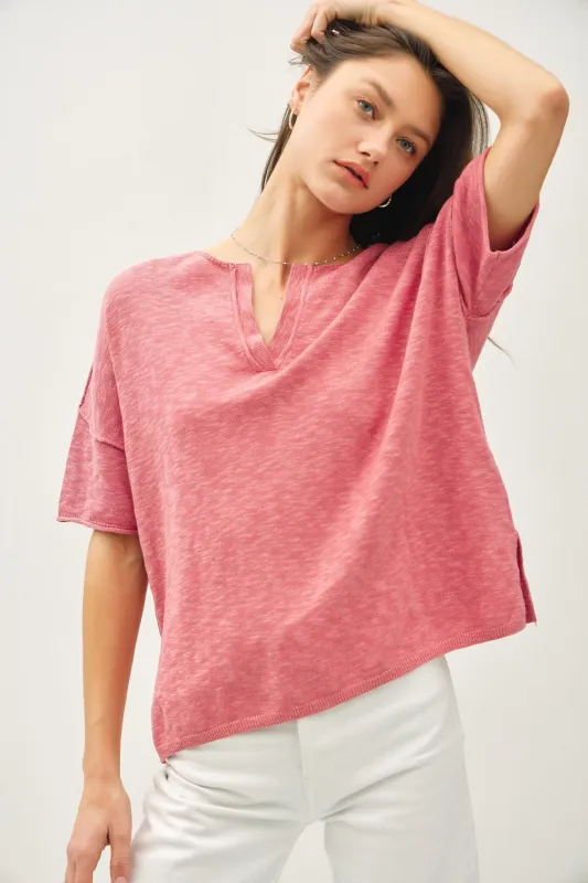 Cameron Cotton Slub Henley Tee, Dusty Coral sold by North & Main Clothing Company