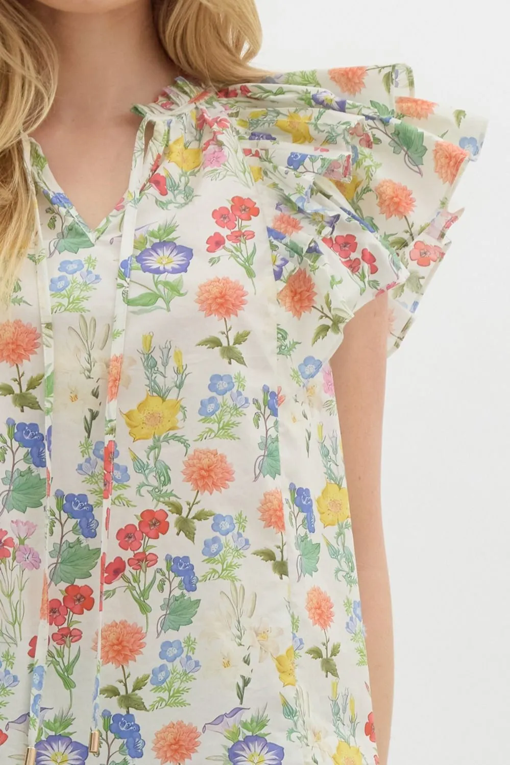 Macie Double Ruffle Sleeve Floral Top, Ivory sold by North & Main Clothing Company product image thumbnail 3