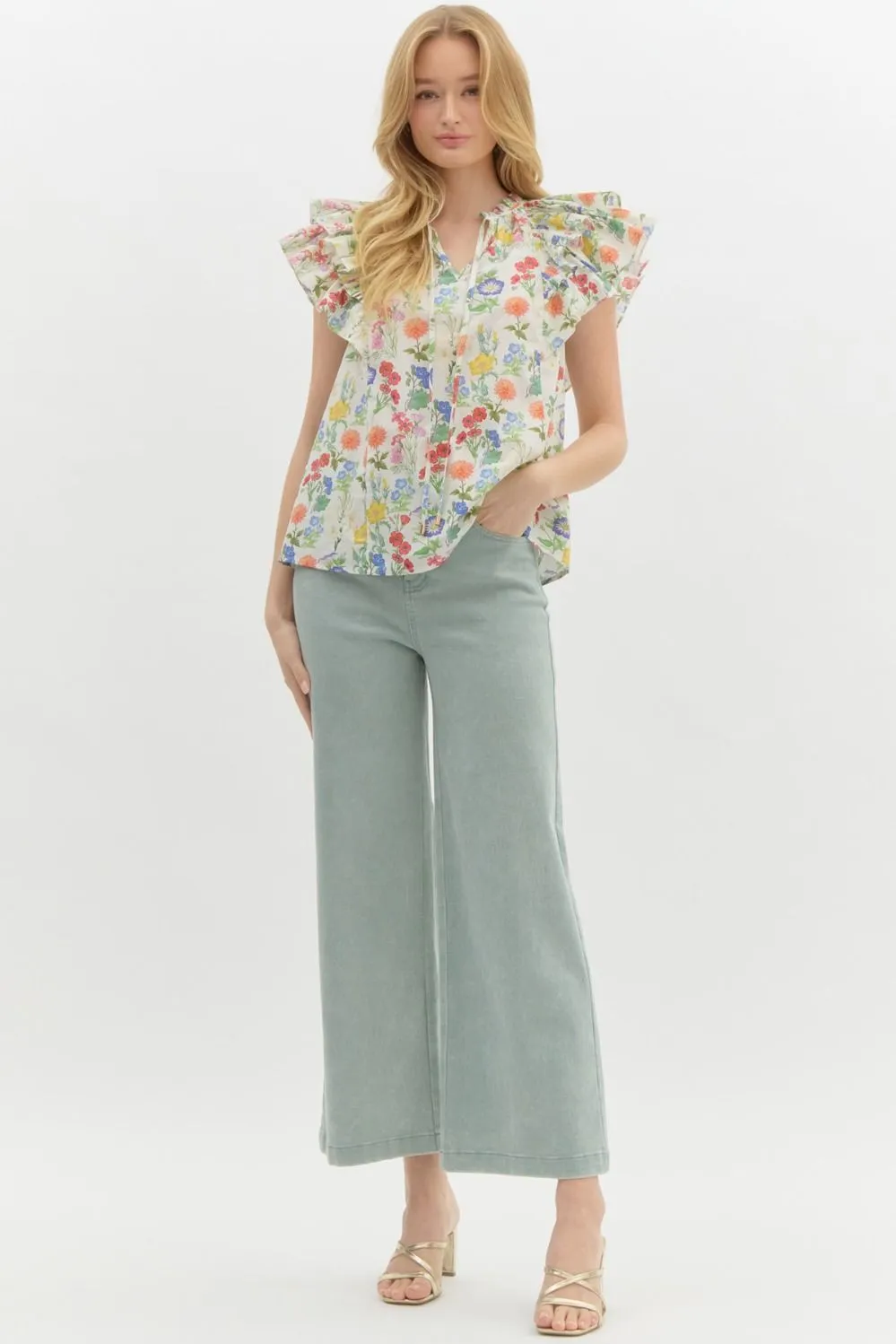 Macie Double Ruffle Sleeve Floral Top, Ivory sold by North & Main Clothing Company product image thumbnail 2