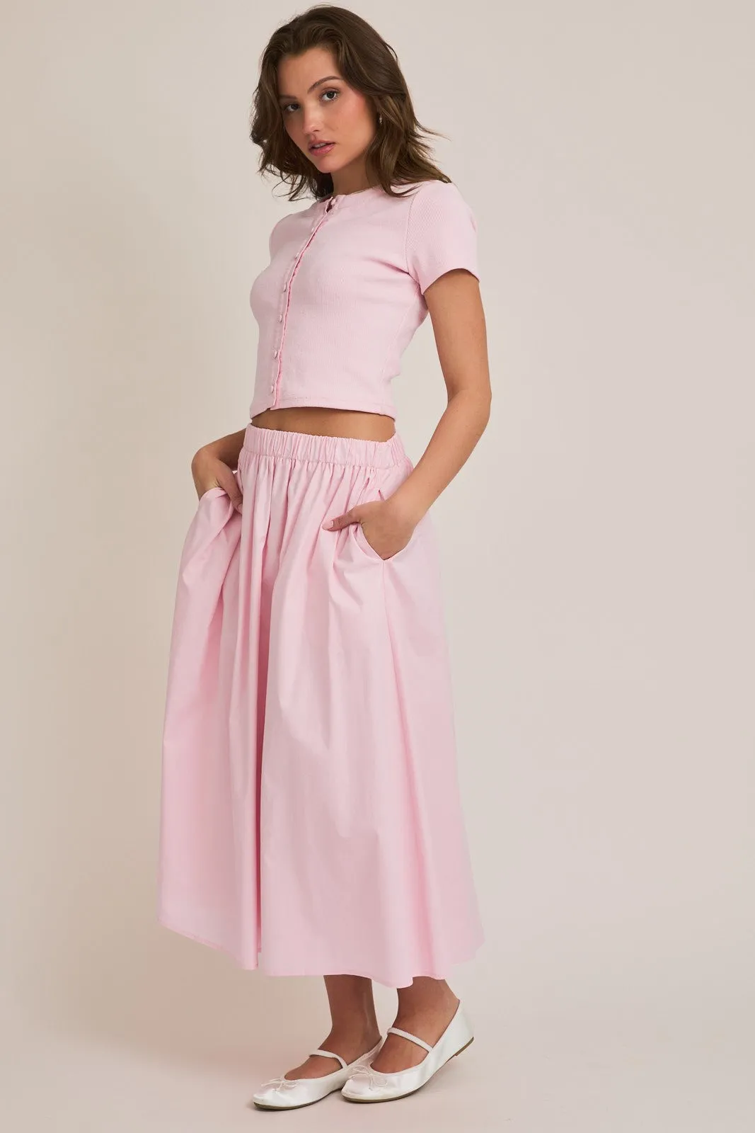 Ari Contrast Button Down Crop Top, Light Pink sold by North & Main Clothing Company product image thumbnail 3