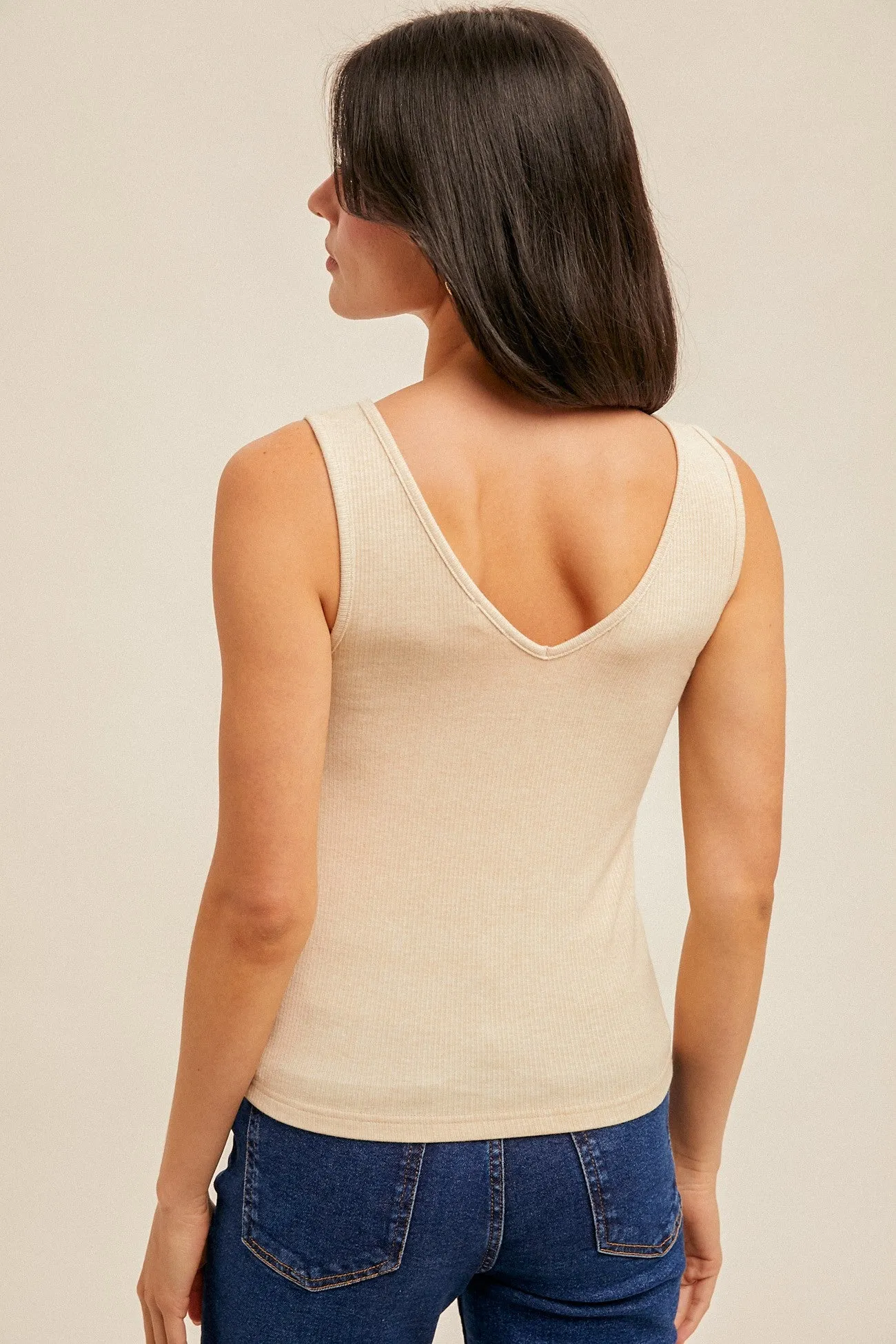 Felicity Lace Trim Ribbed Tank, Taupe Melange sold by North & Main Clothing Company product image thumbnail 5