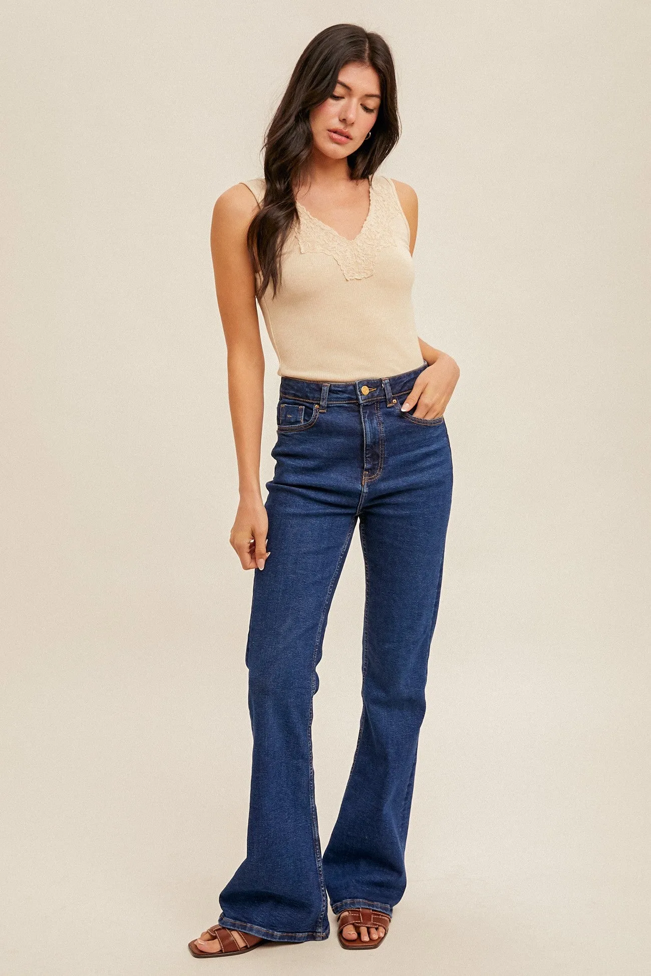 Felicity Lace Trim Ribbed Tank, Taupe Melange sold by North & Main Clothing Company product image thumbnail 2