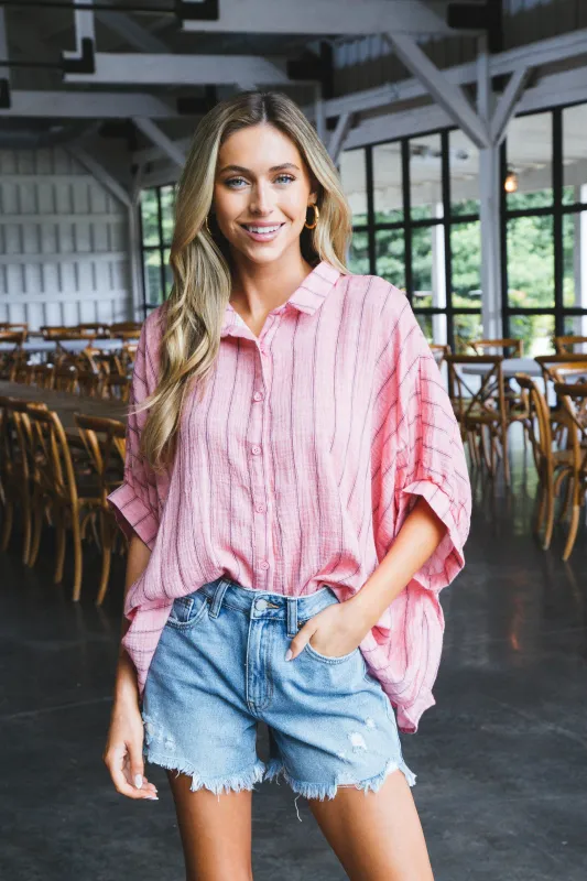 Freya Oversized Drop Shoulder Blouse, Coral Pink sold by North & Main Clothing Company