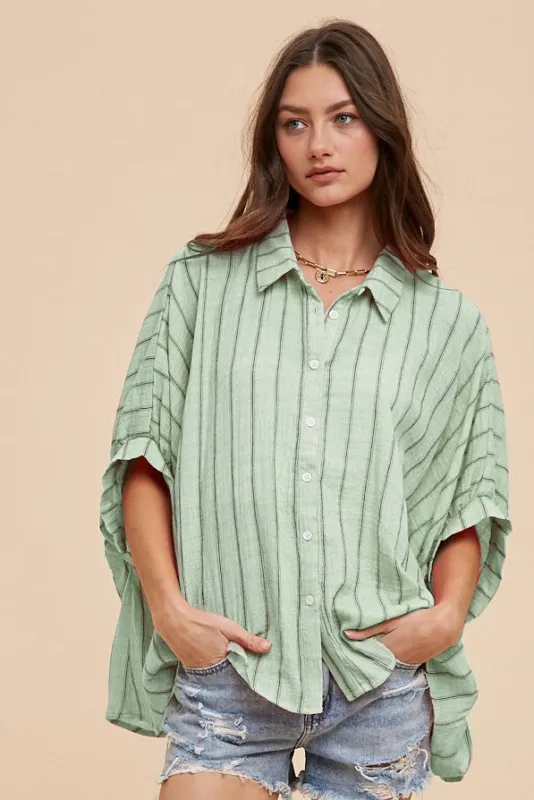 Freya Oversized Drop Shoulder Blouse, Mint sold by North & Main Clothing Company