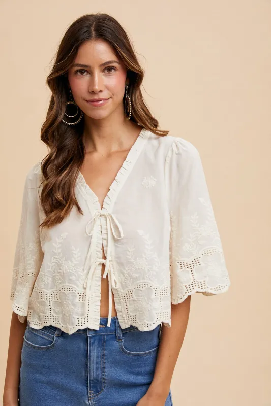 Katalina Floral Embroidered Blouse, Ivory sold by North & Main Clothing Company