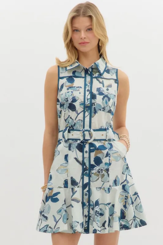 Alexis Floral Sleeveless Belted Dress, Navy sold by North & Main Clothing Company