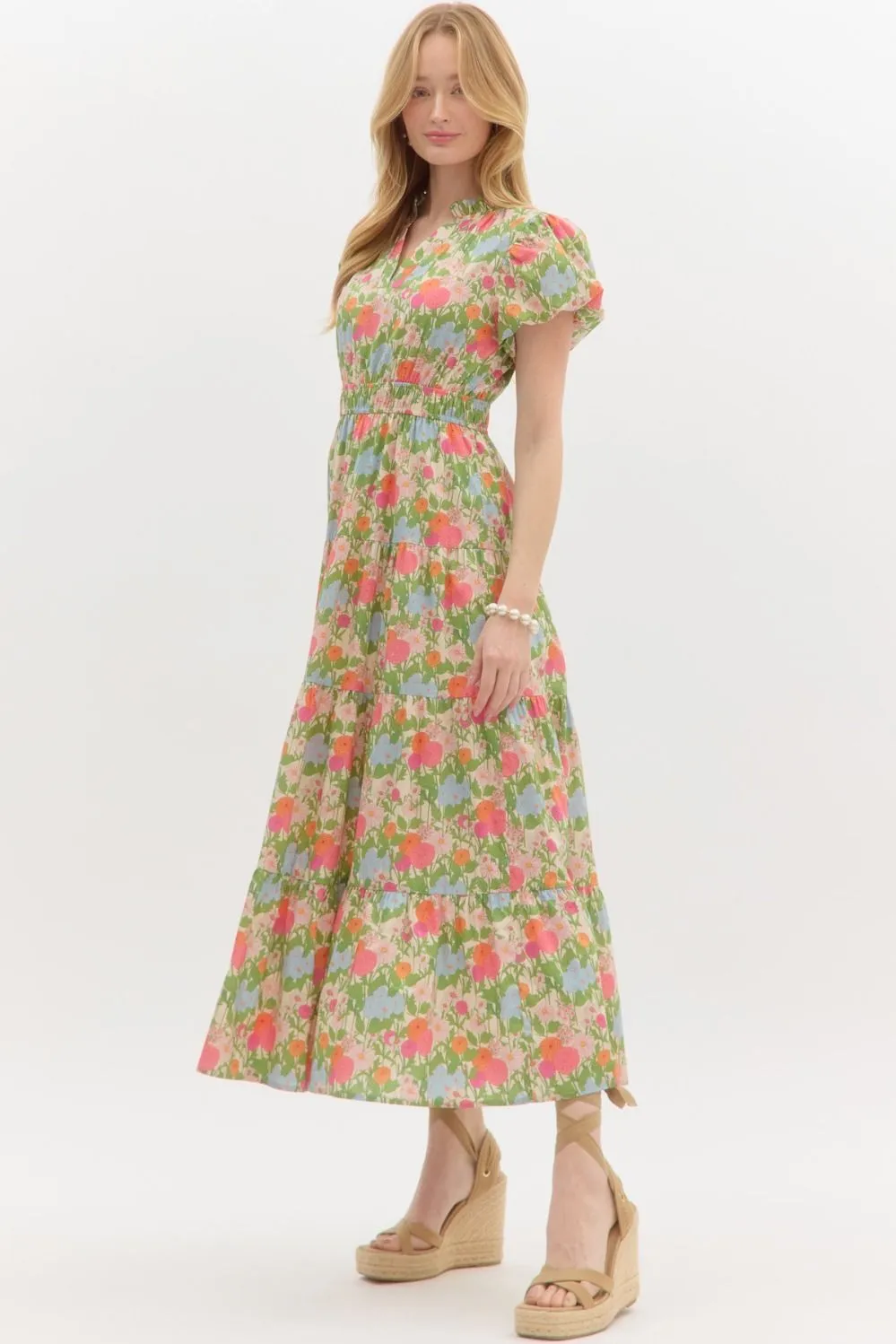 Sunny Floral Puff Sleeve Maxi Dress, Marigold sold by North & Main Clothing Company product image thumbnail 3