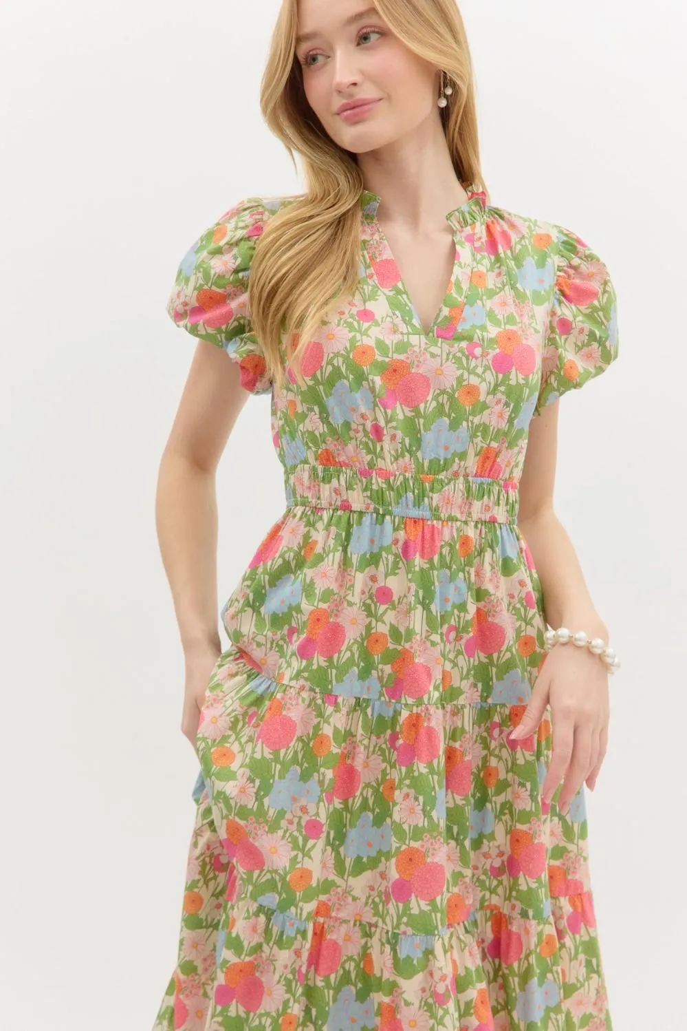 Sunny Floral Puff Sleeve Maxi Dress, Marigold sold by North & Main Clothing Company product image thumbnail 2