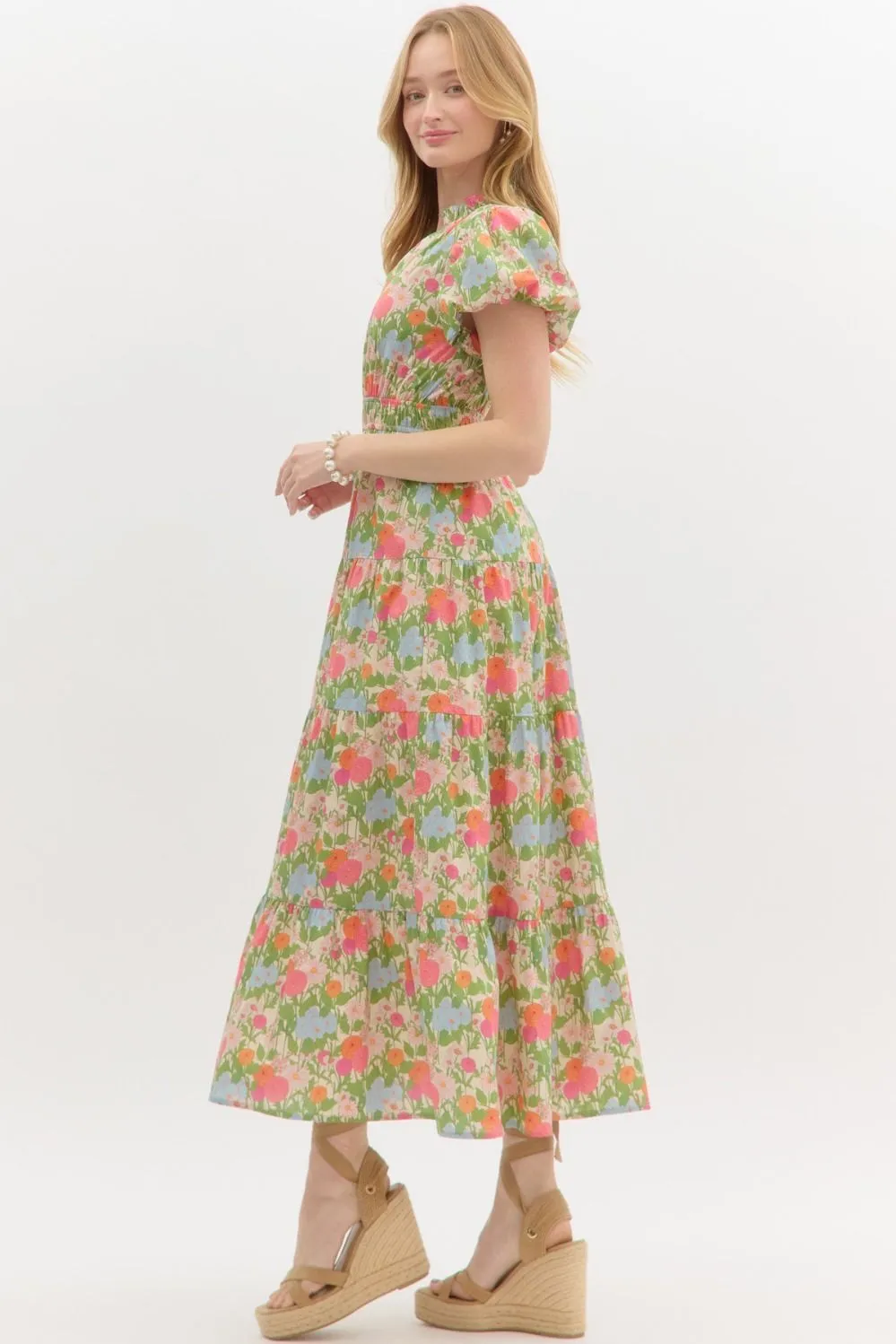 Sunny Floral Puff Sleeve Maxi Dress, Marigold sold by North & Main Clothing Company product image thumbnail 5