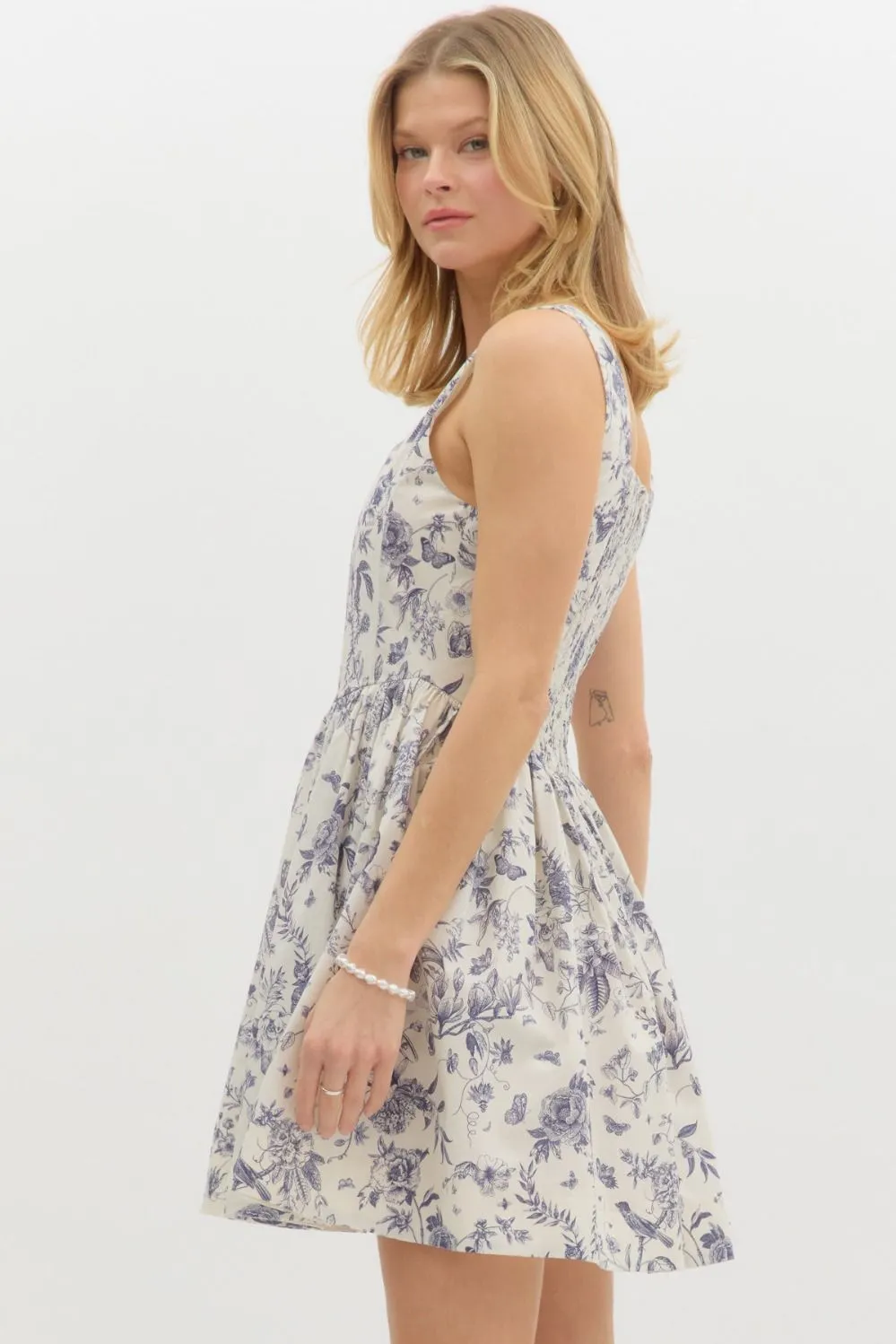 Skye Floral Corset Mini Dress, Blue Grey sold by North & Main Clothing Company product image thumbnail 5
