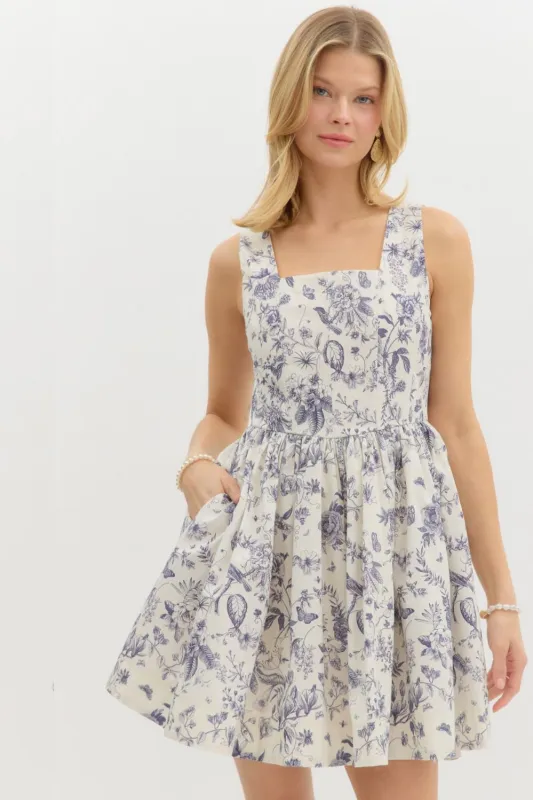Skye Floral Corset Mini Dress, Blue Grey sold by North & Main Clothing Company