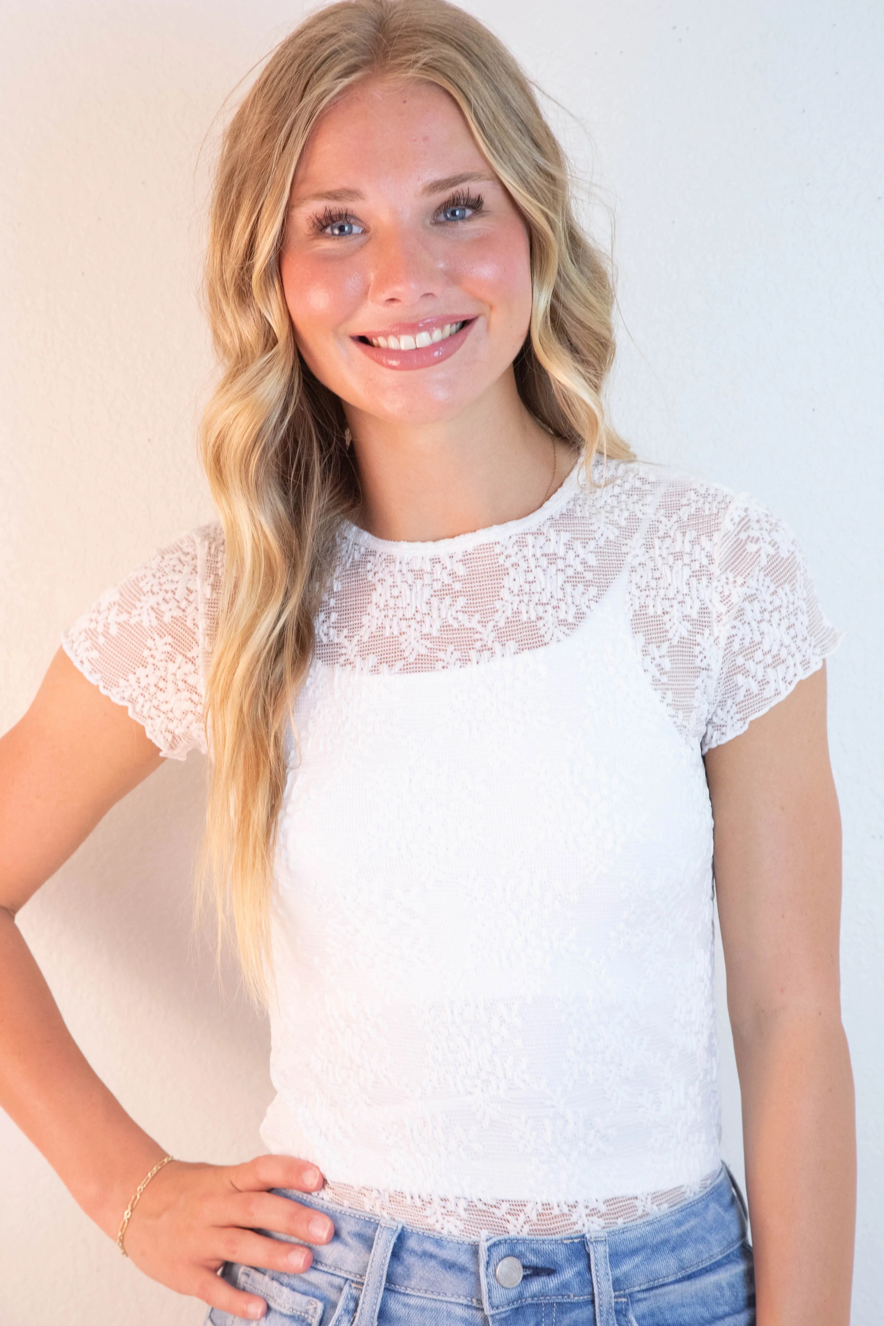 Ready To Go Lace Tee, Ivory | Free People sold by North & Main Clothing Company