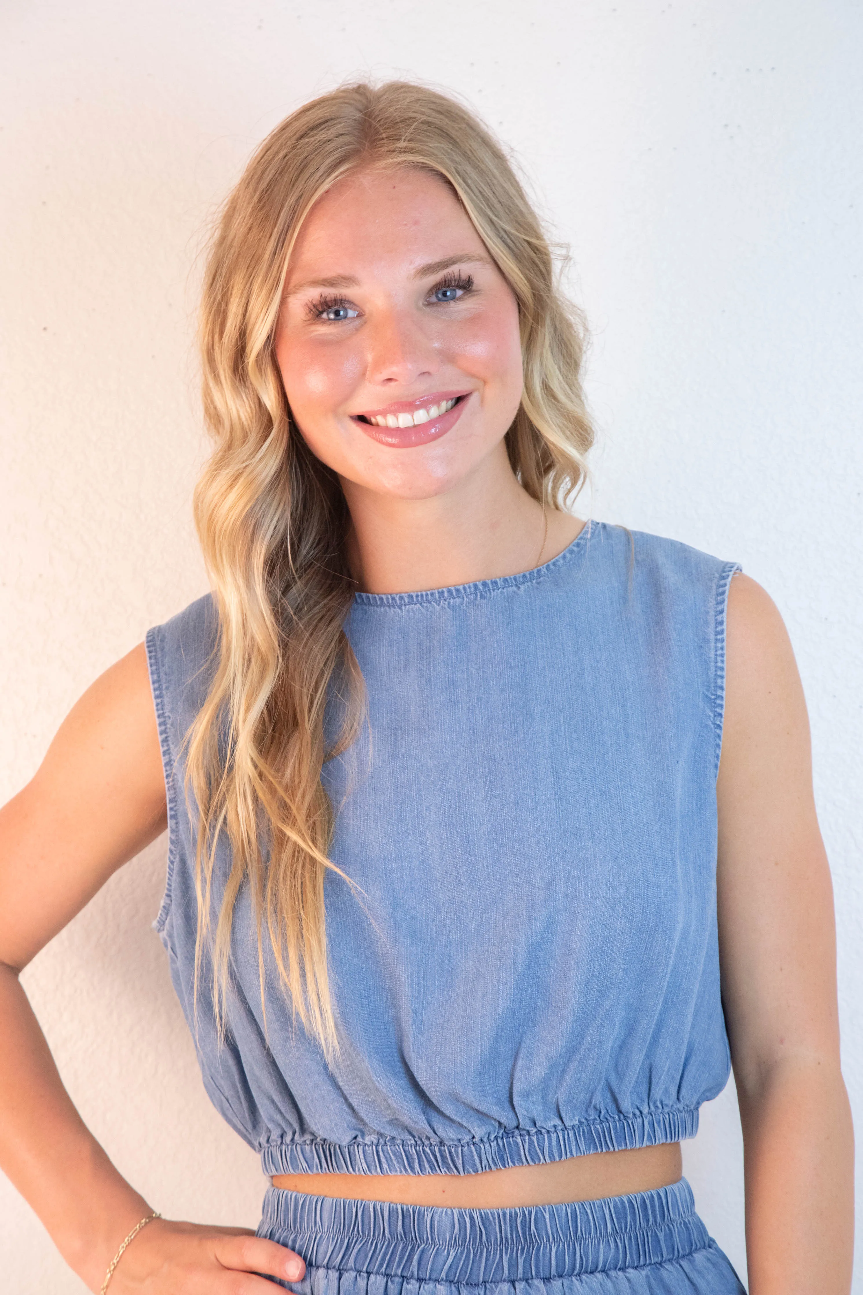 Alison Back Tie Detail Crop Top, Denim sold by North & Main Clothing Company product image thumbnail 5