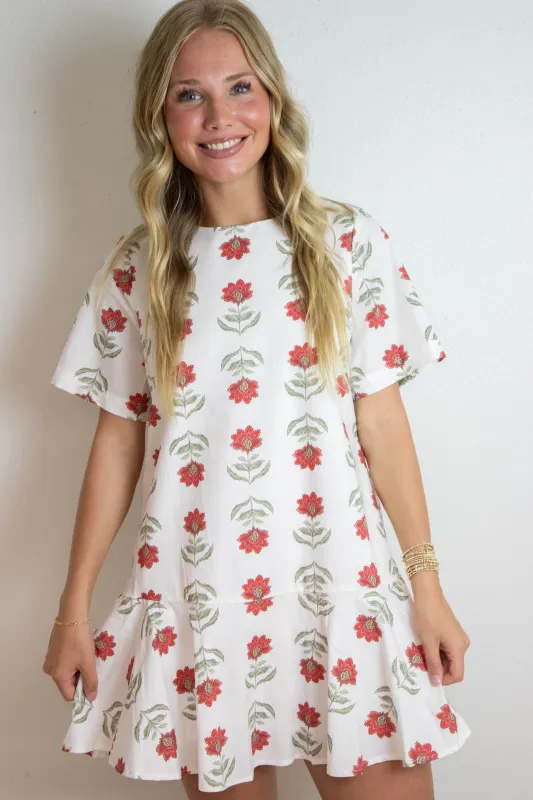 Mae Block Floral Print Dress, Off White sold by North & Main Clothing Company