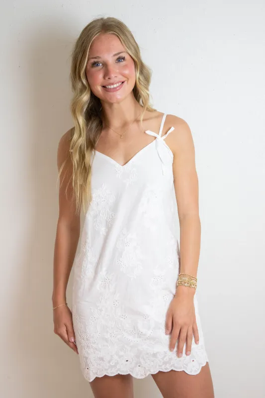 Blaire Floral Embroidered Mini Dress, White Floral sold by North & Main Clothing Company