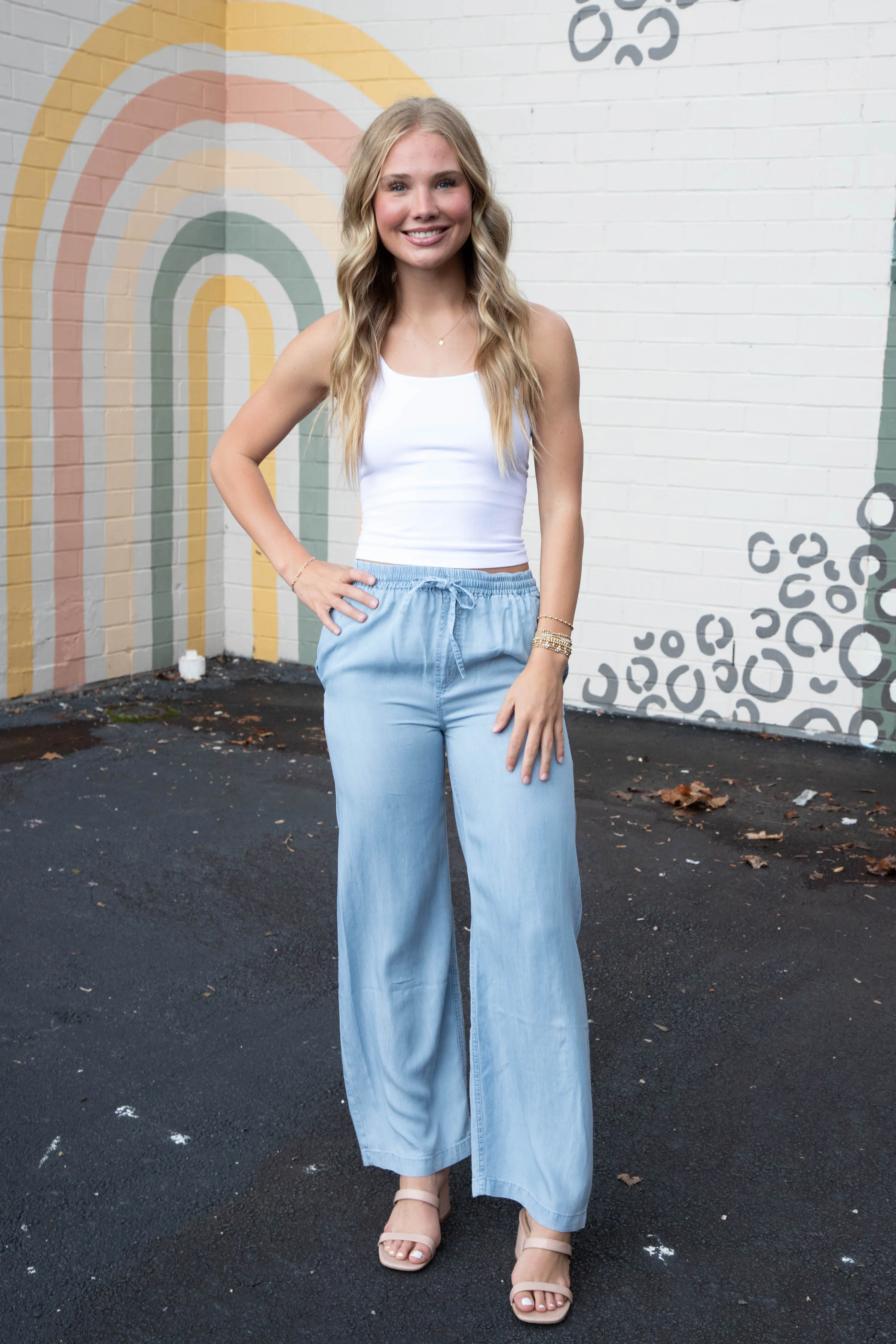 Saige Elastic Waist Tencel Pants, Light Blue sold by North & Main Clothing Company product image thumbnail 4
