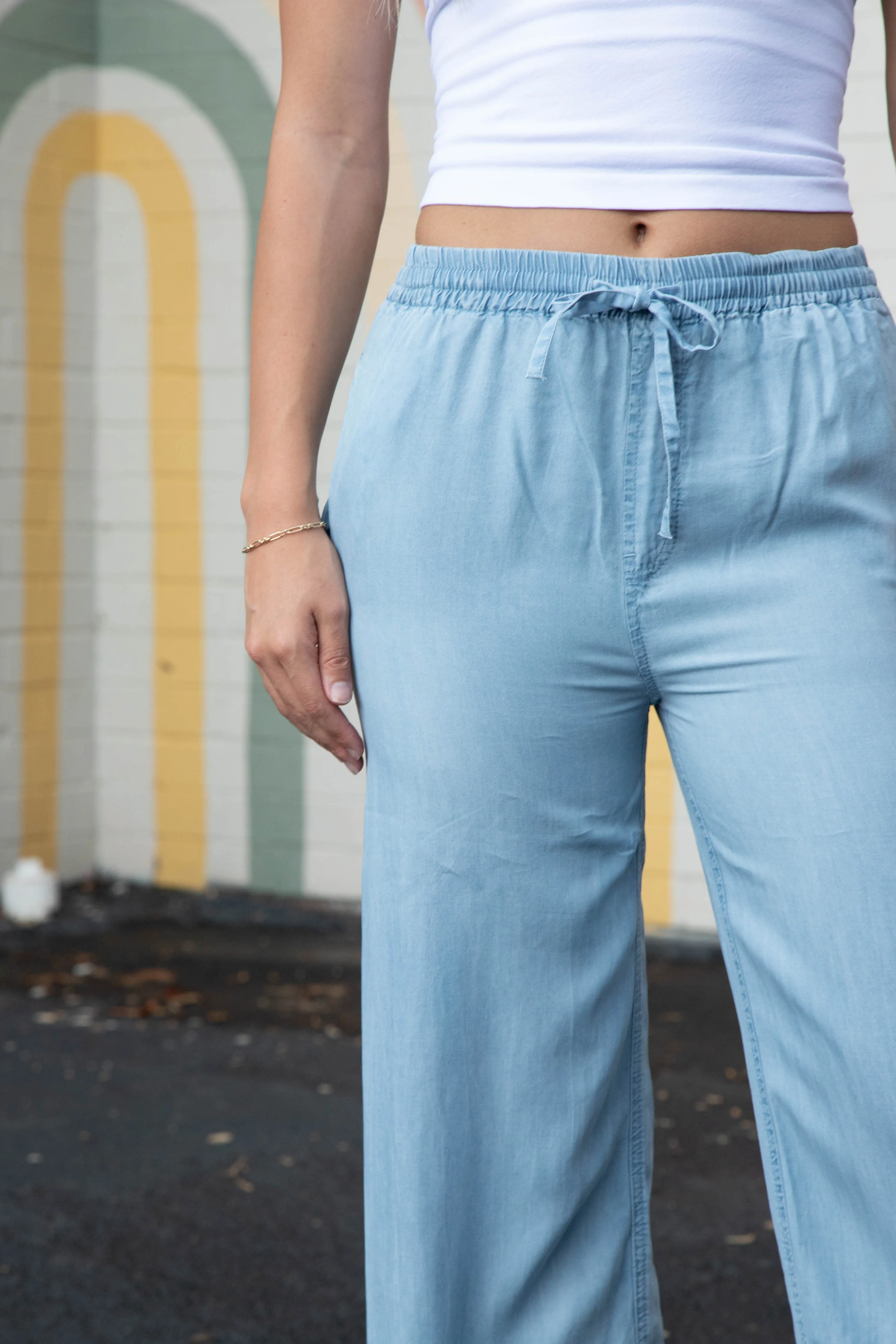 Saige Elastic Waist Tencel Pants, Light Blue sold by North & Main Clothing Company product image thumbnail 3