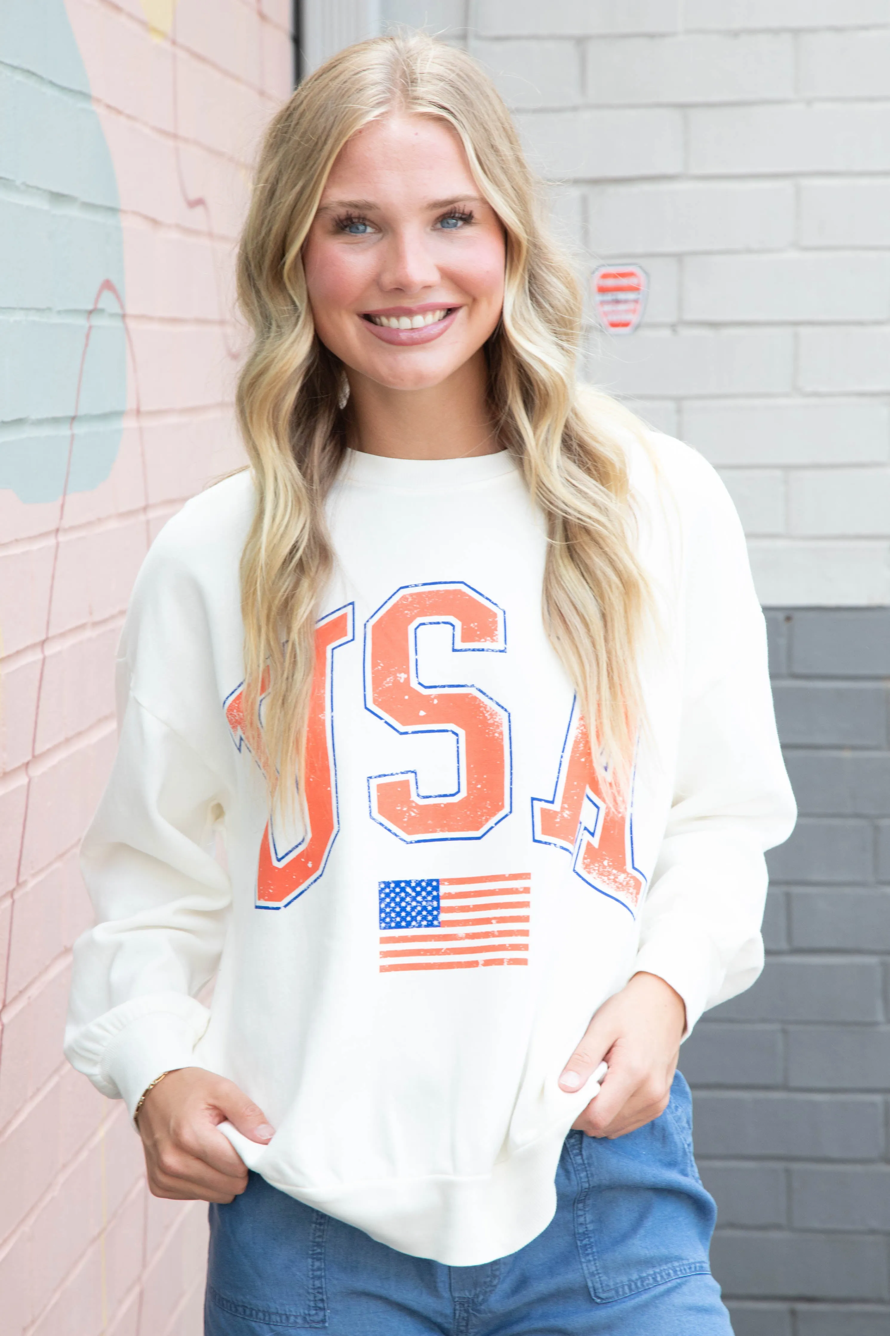 Flag Sunday Sweatshirt, Sea Salt | Z Supply sold by North & Main Clothing Company