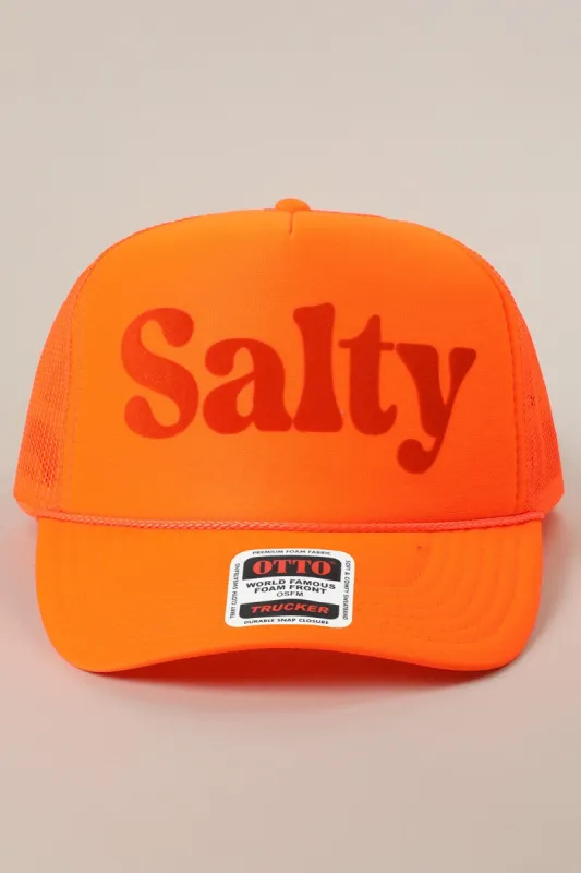 Salty Printed Foam Trucker Hat, Neon Orange sold by North & Main Clothing Company
