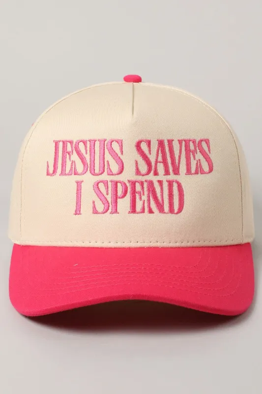 Jesus Saves I Spend Embroidered Trucker Hat, Hot Pink made by North & Main Clothing Company