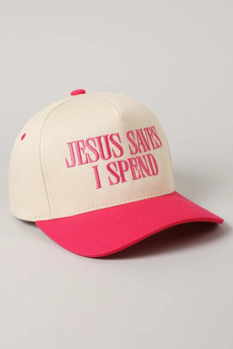 Jesus Saves I Spend Embroidered Trucker Hat, Hot Pink sold by North & Main Clothing Company product image thumbnail 2
