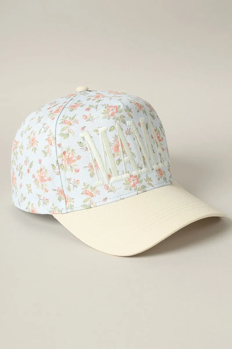 Mama Embroidered Flower Pattern Trucker Hat, Blue/Beige sold by North & Main Clothing Company product image thumbnail 2