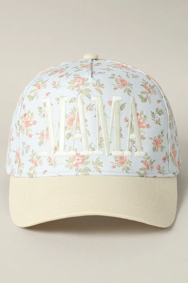 Mama Embroidered Flower Pattern Trucker Hat, Blue/Beige sold by North & Main Clothing Company
