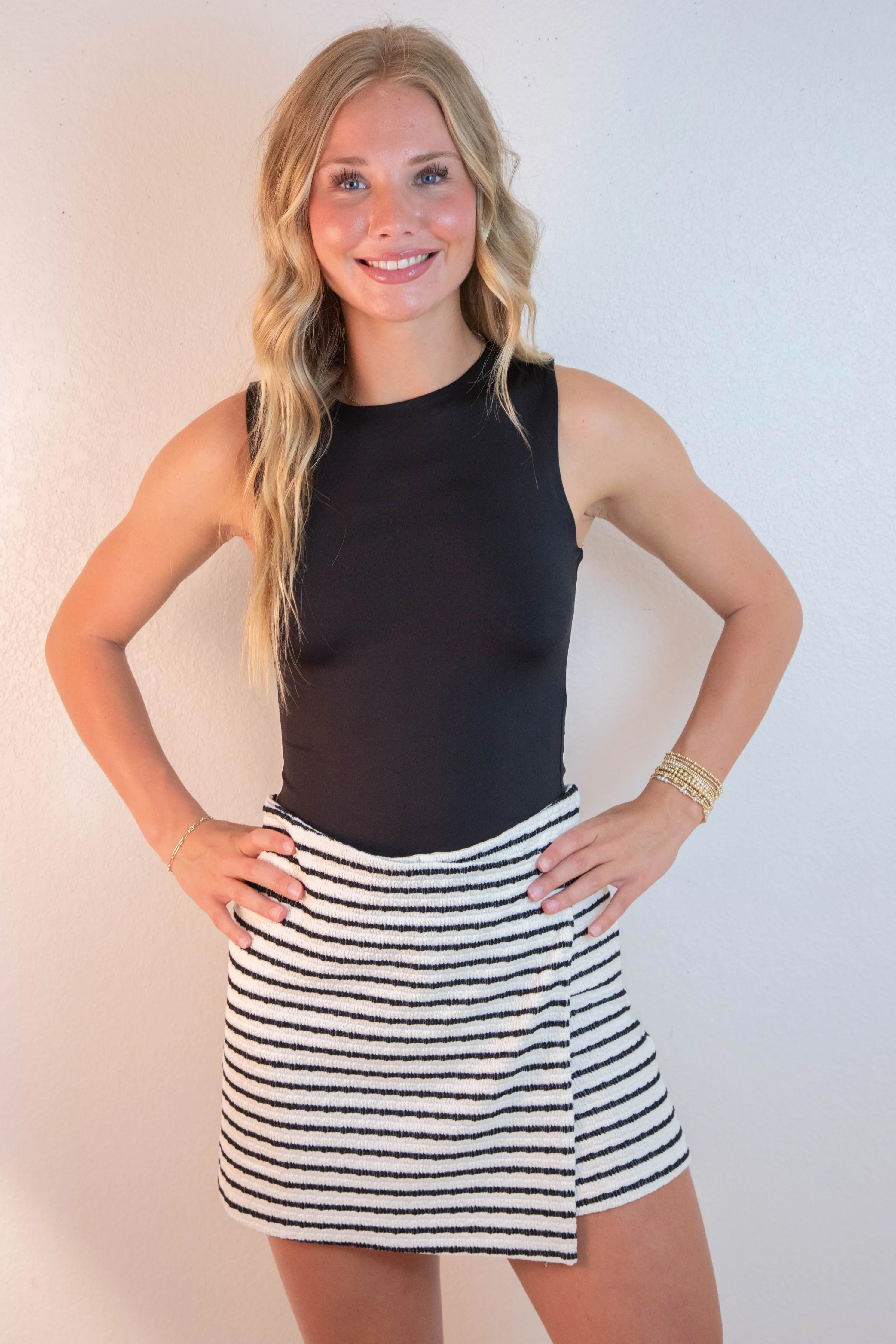 Jennifer Striped Knit Skort, White/Black sold by North & Main Clothing Company product image thumbnail 3