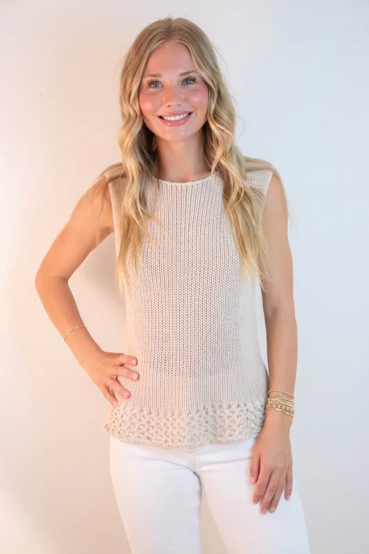 Adrienne Sleeveless Boat Neck Sweater, Milk Tea sold by North & Main Clothing Company