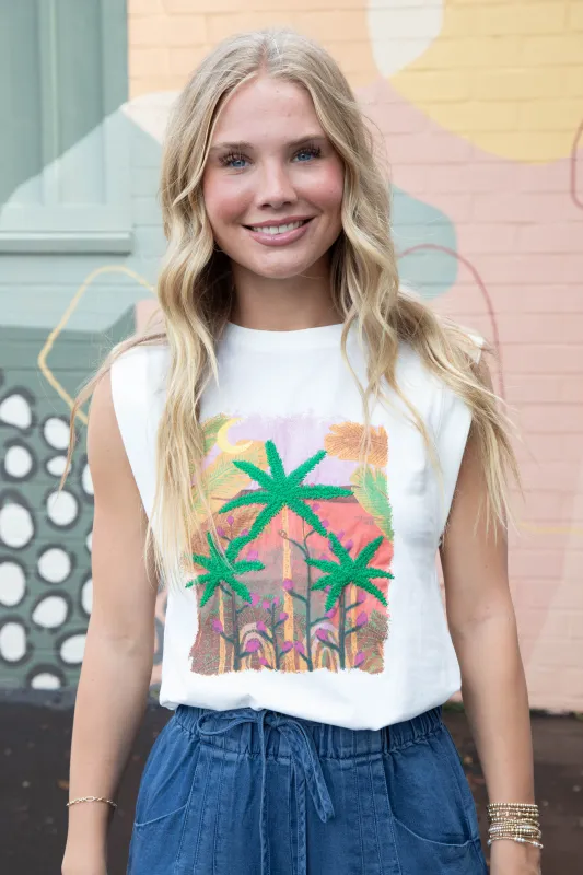 Hanna Palm Tree Graphic Tee, Off White-Multi sold by North & Main Clothing Company